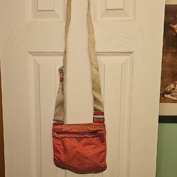 Prada Handbags - Prada Coral and Beige Crossbody Bag